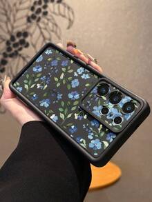 Flower 1pc Blue Floral Pattern Shockproof Silicone Full Coverage Soft Protective Phone Case, Suitable For Android Galaxy A55/A15/S21, S22, S23 FE, S24 Plus, 25 Ultra, SMART 8 Pro, Honor, One Plus, International Version,  Not The Domestic Version - Black - View 4
