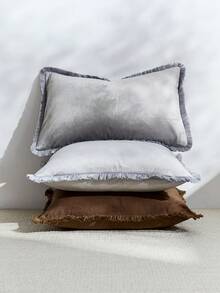 1 pièce Housse de coussin décoratif à gland de couleur unie en velours gris clair (insert de coussin non inclus), housse de coussin carrée, décoration de vacances pour la maison, tissu doux et confortable de type lin, décoration moderne pour le canapé, la chambre, le dortoir - Gris pâle - Voir 7