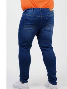 Men's Plus Size Slim Fit Jeans, Sizes 56, 58, 60, Lycra, Cotton And Elastane, Denim Blue - 藍色 - 查看 2