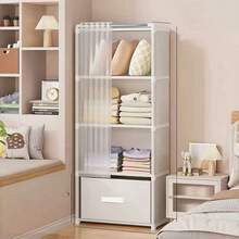 1pc Wardrobe Closet, Simple Dust-Proof Rental Home Use, Minimalist Assembly Storage Cabinet, Multi-Layer Clothing Rack - Black - View 8