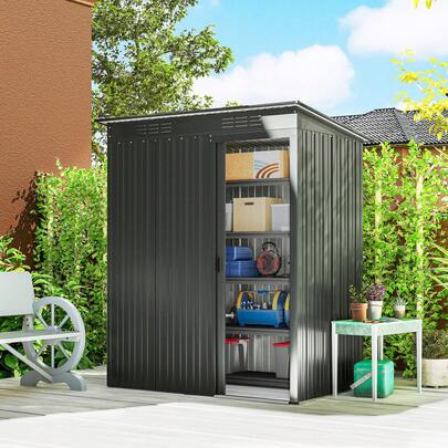 Outsunny Casetta da Giardino 1.37m² in Metallo, Montaggio Facile, Capanno Porta Attrezzi da Giardino con Prese d'Aria, Porta Scorrevole, Tetto Inclinato e Guanti, 159x106x181 cm