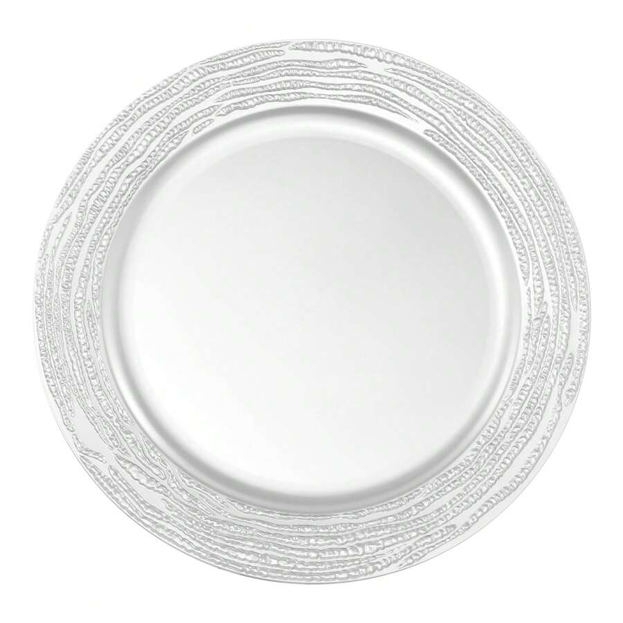 100 Pcs Antique Charger Plates Bulk 13 Inch Embossed Rim Plastic Party Dinner Plate Chargers Round Decorative Server Plate For Wedding Party Event Tableware - 100個-銀色6 - 查看 1