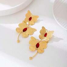 一对奢华时尚优雅蝴蝶花朵流苏耳环，长款时尚迷人耳环，派对和节日礼物 - 蝴蝶型 - 查看 10