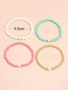 4pcs Set Elegant Minimalist Bohemian Style Beaded Heart Bracelets, Versatile For Women To Wear Casually, To Parties, Music Festivals, Beach Vacations - Multicolor - View 4