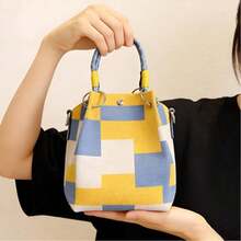 Large Capacity Korean Style Tote Bag For Women, Stylish & Durable Handbag, Suitable For Shopping, Travel And Storage. Personalized Woven Bag, Great Gift For Friends - 芥末黃 - 查看 3