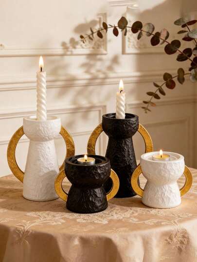 1pc Gold Double-Ear Resin Candle Holder, Middle Eastern Arabic Style Aromatherapy Candle Set, Luxury High-End Home Desktop Decor. Handcrafted Resin Crafted Delicate Double-Ear Design, Paired With Retro Gilded Texture, Recreating Arabian Palace Aesthetics, Atmosphere-Enhancing. Suitable For Living Room, Bedroom, Foyer, Tea Room, Dining Room, Homestay, Hotel And Other Scenarios. Serves As A Practical Aromatherapy Candle Base, As Well As A High-Quality Soft Decoration, Desktop Ornament, Photography Prop And Holiday Gift.