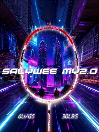 SALYWEE Raquettes de badminton, fibre de carbone T700 ultra-légère, de qualité professionnelle, 6U 30LBS haute tension, manche de 7,0 mm, motifs délicats, architecture malaisienne iconique et vibrante, MY 2.0, sac gratuit