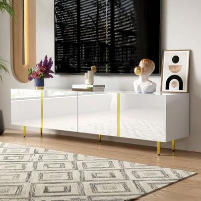 Hochglanz-TV-Schrank Mit Vier Türen, Modern Und Schlicht, In Weiß