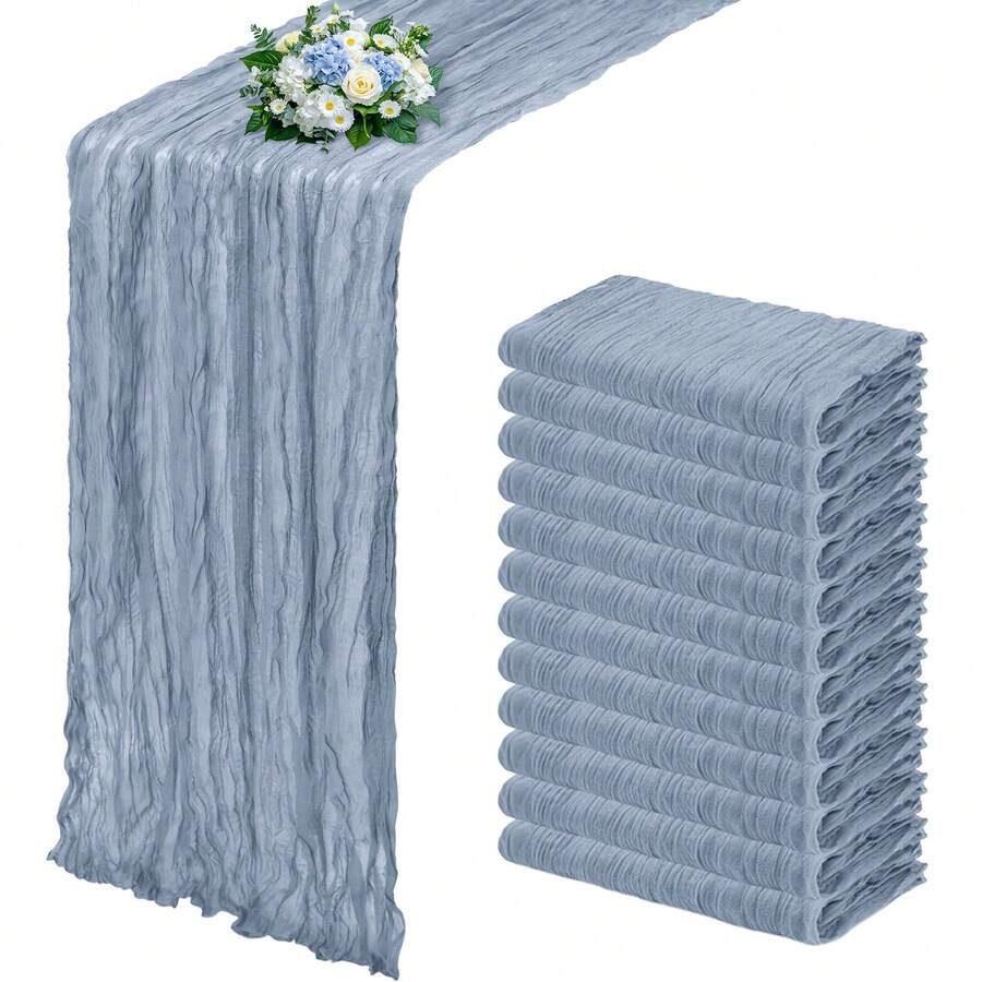 6/12 Pack Dusty Blue Cheesecloth Table Runner 17x108 Inch Semi Sheer Boho Gauze Cheese Cloth Fabric Table Runners, For Wedding Party Birthday Home Decor Garden Farmhouse - Dusty Blue - View 1