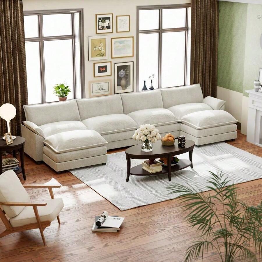 U-Shape Seat Sectional Sofa With Chaise Lounge Convertible Sofa Set For Living Room - trắng - Xem 1