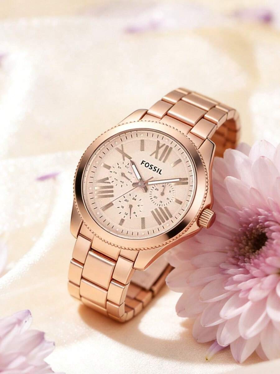 Fossil Women's Luxury Rose Gold Stainless Steel Watch, Multifunctional Date Display Dial, Fashionable Large Dial Wristwatch AM4511 - Pink - View 1