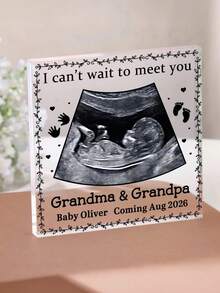 1pc Customized Ultrasonic Photo Acrylic Square Plaque, Personalized Text Pregnant Woman Announces Pregnancy Particle Painting, Given To Grandparents, Looking Forward To Seeing Your Grandparents' Ultrasonic Photo Plaque, Gift To New Grandparents, Acrylic Plaque, Personalized Gift - Multicolor - View 7