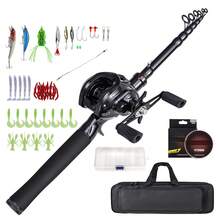 Conjunto de caña de pescar y carrete telescópico portátil de 180 cm/210 cm con carretes giratorios, accesorios para cebo y anzuelo, bolsa y estuche para aparejos de pesca en agua salada. - Negro - Ver 1