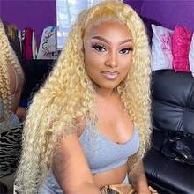 30 32 Inch 613 Curly 13x4 HD Lace Frontal Wigs Jerry Curly Brazilian Human Hair Honey Blonde Deep Wave Lace Front Wigs - S613 - 查看 2