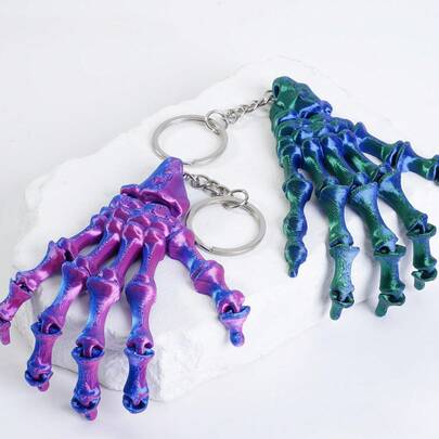 1pc 2026 New 3D Printed Luminous Skeleton Hand Keychain Pendant Stress Relief Toy, Halloween Decor Gag Gift, Perfect For Boys, Girls, Friends, Family, Birthday, Party