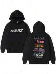 Rock Band Gorillazs Demon Days Eyes Print Hoodie Men Women Hop Fashion Oversized Streetwear Male Casual  Cotton Hoodies Essentials Hoodie Hoodie Women Sweatshirts Women Hoodies Men's Hoodie Sweatshirts Men Essentials Fear - 黑色 - 查看 6