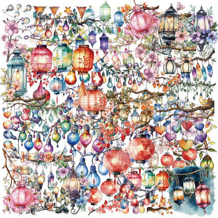 50张昏暗灯光贴纸，高品质精美贴纸，适用于剪贴簿、日记本、笔记本电脑、保险杠、滑板、水瓶、电脑、手机、安全帽、汽车贴纸和装饰贴花 - 隨機風格 - 查看 1