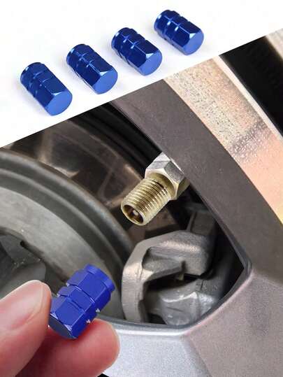 4个蓝色气门嘴帽 - 适用于汽车轮胎，汽车防尘帽，轮胎，兼容丰田卡罗拉、雅阁等车型，摩托车，卡车，自行车，时尚气门嘴套，耐用时尚的保护，汽车轮胎气门嘴帽，车辆个性化，时尚汽车配件，高品质结构，自行车配件，汽车细节