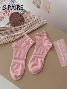 5 Pairs Women's New Spring/Summer Short Socks, Pink Cartoon Cat Design, Fresh Collegiate Style, Versatile Casual Socks - Multicolor - View 12