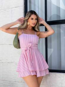 Basic Printed Romper With Padded Cups Duna Premium Sizes P, M, G, And GG - Rosé Chalk Stripe - View 4