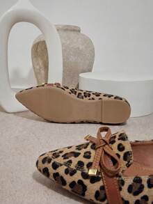 Women's Pointed Toe Flats With Comfortable Leopard Print Fur | Caramel Bow - Multicolor - View 9