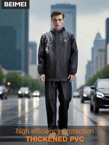 Men's Rain Suit, Black Thickened Adult Motorcycle Rain Jacket, Suitable For Cycling, Outdoor Work And Hiking. Made Of PVC Material, Slim Fit Design. - Men's Raincoat - View 1