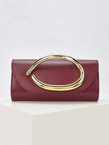 Retro Vintage Solid Color Clutch Wallet, All-Match Carry On Purse, Stylish PU Bag For Women, And For Wedding, Party, Prom, Dinner - Burgundy - View 2
