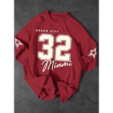 T-Shirt 32 Miami Shirt Blouse Unisex Men's Women's 100% Cotton Top Premium Streetwear New Release Immediate Shipping Various Colors!! - 勃根地 - 查看 1