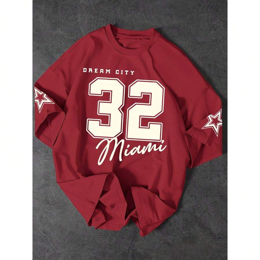 T-Shirt 32 Miami Shirt Blouse Unisex Men's Women's 100% Cotton Top Premium Streetwear New Release Immediate Shipping Various Colors!! - 勃根地 - 查看 1