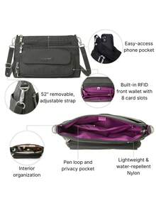 Baggallini Original Everyday 11x7.5 Crossbody Bags Rfid Protected Lightweight Nylon Zippered Travel Purse - Than - Xem 3