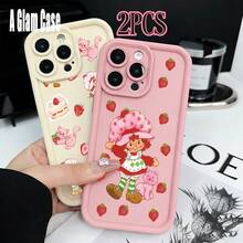 2PCS Strawberry Girl And Strawberry Print Phone Case Set. It Is Compatible With Galaxy Models Including Compatible For Galaxy S25, S24, S23, S22, S21 PLUS, FE And Ultra,Galaxy A33 Compatible With For Iphone17 Pro Max, 16, 15, 14 And 13. It Makes A Perfect Gift For Birthdays, Holidays, New Year And Valentine's Day. - 粉紅色和白色2 - 查看 4