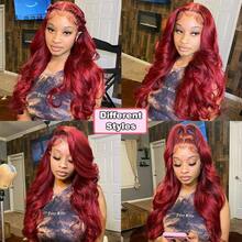 Put On And Go Glueless Lace Frontal Wigs 13x4 HD Transparent Lace Frontal Wig Pre Plucked Pre Cut Body Wave Wig Highlight Ombre 200% Density Wear And Go Burgundy 99j With Honey Blonde Wig HD Transparent Lace Front Wig Hair For Women Natural Look - SBUG - View 8