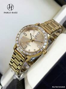 Pablo Raez 1件 18K金女款手錶 原創迷人珠寶鑽石手錶 不鏽鋼配件 鑲鑽奢華女款時尚手錶 金色優雅水晶 全新高品質 AAA 設計石英手錶 時尚黑色錶盤 女孩熱門手錶 鑽石顯示 50M 防水 實心厚重鋼鍊手鍊 鈕扣蝴蝶鎖 隨意青少年可愛手錶 適合日常生活/工作/派對裝飾 精緻禮物送給朋友或家人 畢業婚禮禮物 - 均碼 - 查看 2