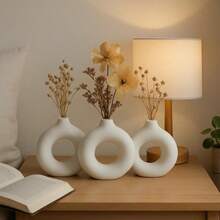 Trio Of Round Minimalist Vase Donuts Donut Black Abstract Modern Minimalist Black And White - White - View 7