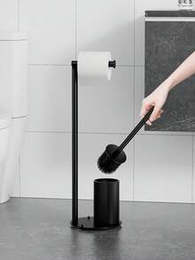 一套马桶刷架，落地式马桶纸巾架带刷子，可折叠纸巾架，全面清洁，马桶纸巾盒，浴室配件 - 彩色 - 查看 9