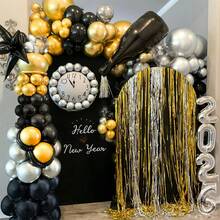 10 pouces Ensemble de ballons noirs, dorés et argentés, ballons en latex noirs, dorés et argentés pour le Nouvel An, anniversaire, décoration de mariage - A-1 - Voir 3