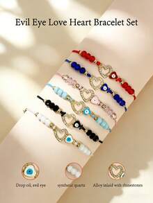 Este conjunto de pulsera multipieza con forma de corazón está equipado con colgantes con forma de corazón trenzados a mano, lo que lo convierte en un regalo ideal para mujeres como un conjunto de pulseras. - Corazón - Ver 2