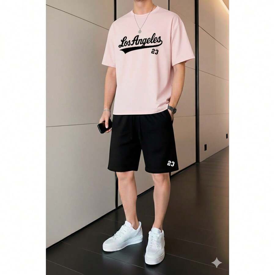 Los Angeles Casual Streetwear Set, 100% Cotton - 淺粉色 - 查看 1