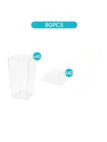 20/40/80个装方形迷你甜点杯，带盖，可选配勺子，透明芭菲杯（甜点杯），适用于婚礼招待会、派对、酸奶、布丁、芝士蛋糕、蛋奶冻、果冻和开胃慕斯等。 - - - 查看 7