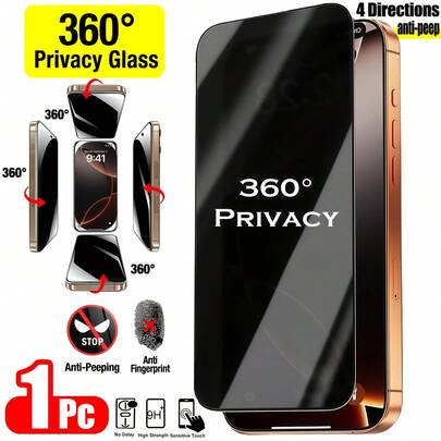 ZYSHI 1 Pack 4 Way 360 Degree Privacy Screen Protector Compatible With IPhone 17 Pro Max [6.9 Inch]/17 Pro/17 Air/16 ProMax/16 Plus/15 Pro/14/13/12/11, Full Coverage Anti Scratch Anti Spy Tempered Glass Film. Face ID Sensitive, Anti Scratch, 4 Directions