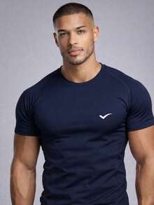 Men's Dry Fit Plain T-Shirt - Casual Workout Gym Sports Exercises Running Everyday - 藏蓝色 - 查看 6