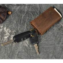 Hombre Cuero Genuino Billetera Con Estuches Llave Coche Monedero con 6 ganchos para llaves Cartera con Cierre de hebilla - marrónoscuro - Ver 7