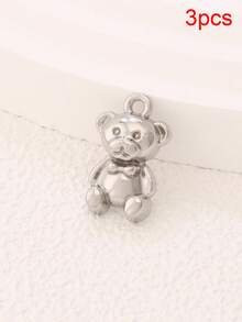 3 pièces Pendentifs d'ours mignons en acier inoxydable, plaqués or 18 carats, résistants à l'eau, accessoires pour la création de bijoux DIY - pendentif - Voir 11
