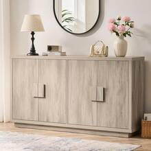 Buffet Cabinet With Storage, 63" Mid-Century Modern Sideboard Cabinet With 4 Doors & Shelves, Wooden Kitchen Coffee Bar Credenza Storage For Living Room, Dining Room, Hallway, 32'' Wide / 63" Wide - 63 inch Light Grey - 查看 8