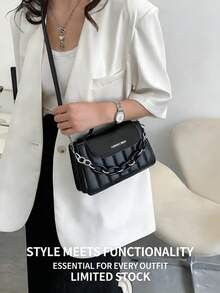 [US-Based Shipping]Shoulder Bags Handbag Simple Design PU Leather Shoulder Bag Women's Chain Imitation Embroidery Thread Women's Shoulder Bag Shoulder Bag,Women Handbags , Satchel Tote Bag, Handbag Women's Bag Messenger Bag Women's All-Match French Niche Chain,Purses,Bags,Black Purse,Bags For Women,Purses And Bags Women,Purses For Women,Small Purse,Summer,Black Purse,Red Purse,Carteras Para Mujer,Pink Purse - 黑色 - 查看 4