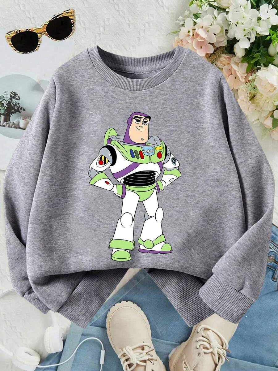 This Disney Girls' Sweatshirt Features A Creative Print Of Buzz Lightyear From Toy Story. It's A Crew Neck Sweatshirt Perfect For Autumn And Winter, Made Of Soft And Comfortable Fabric, Suitable For Everyday Wear, Shopping, School, And Casual Occasions. It Also Makes A Wonderful Gift. - Xám - Xem 1