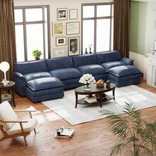 U-Shape Seat Sectional Sofa With Chaise Lounge Convertible Sofa Set For Living Room - 藍色 - 查看 1