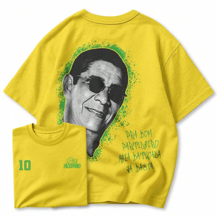 Basic Casual Comfortable Printed T-Shirt - Special Model: Bom Partideiro - Special Store Promotion - Yellow - View 1