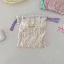 Lace Drawstring Closure Storage Bag, Small Fabric Pouch, Cosmetic Coin Purse Earbud Handbag, Multi-Function Toiletry Bag - Multicolor - View 6