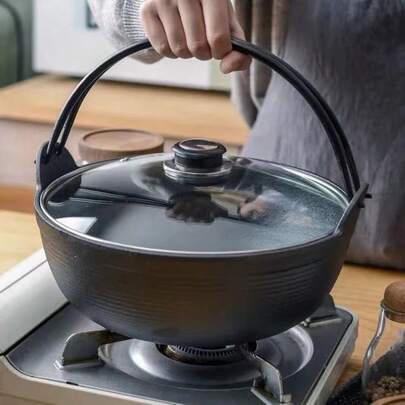 Japanese Cast Iron Stew Pot, Deep Fryer Pot, Outdoor Cooking Pot, Handmade Uncoated Thick Japanese-Style Pot, Suitable For Outdoor, Kitchen, Restaurant
